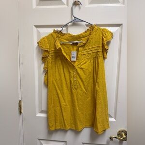 LOFT Mustard Ruffle Sleeve Blouse